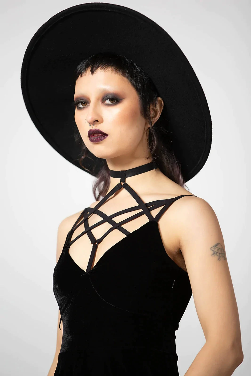 Killstar Magica Dress In Black Velvet With Harness Detailing - Image 5