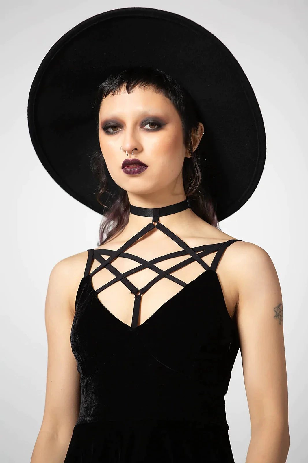 Killstar Magica Dress In Black Velvet With Harness Detailing - Image 6