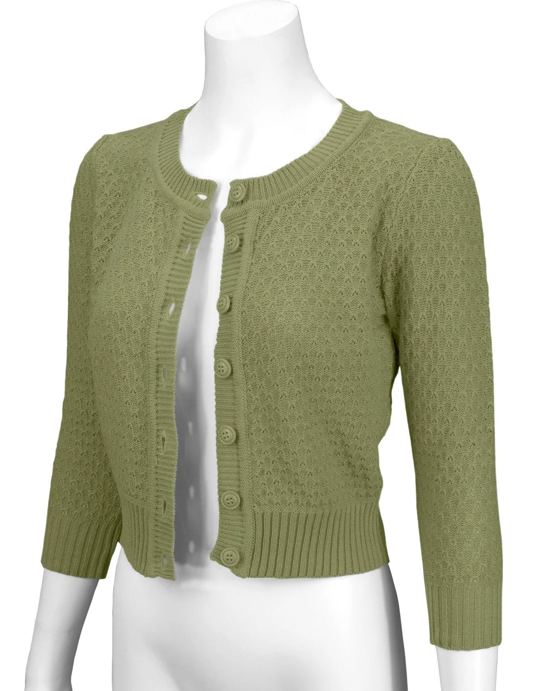 MAK Sweaters Chunky Vintage Knit Cardigan With 3/4 Sleeves In Olive - Image 3