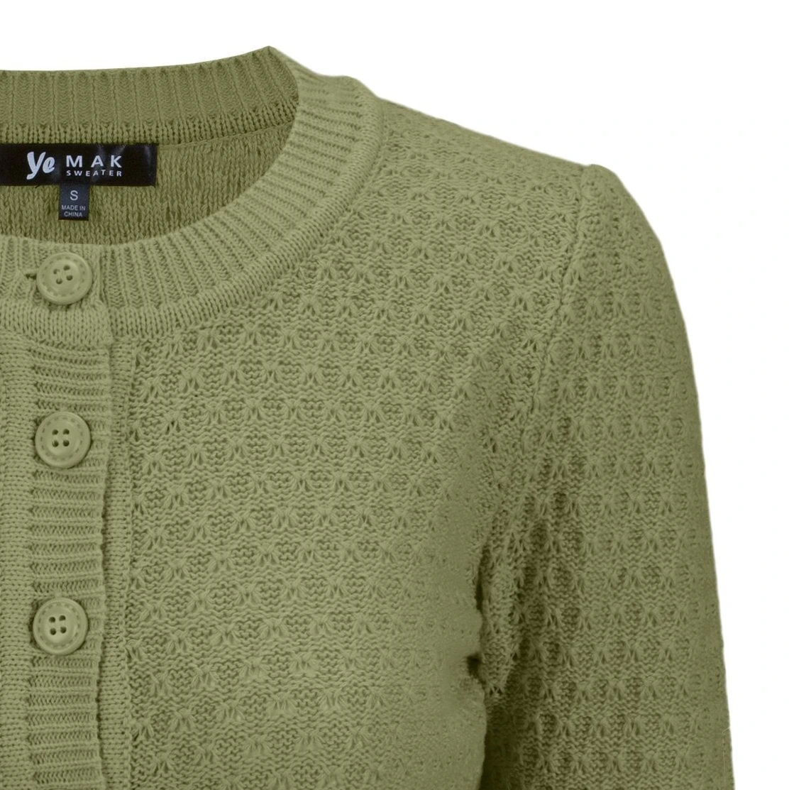 MAK Sweaters Chunky Vintage Knit Cardigan With 3/4 Sleeves In Olive - Image 4