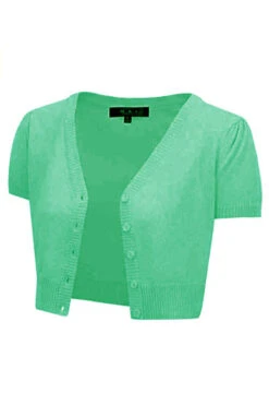 MAK Sweaters Cropped Cardigan With Short Sleeves In Opal Mint
