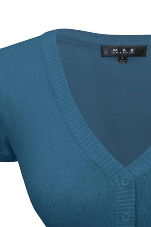 MAK Sweaters Cropped Cardigan With Short Sleeves In Teal Blue - Image 2