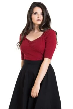 Hell Bunny Philippa Top In Burgundy