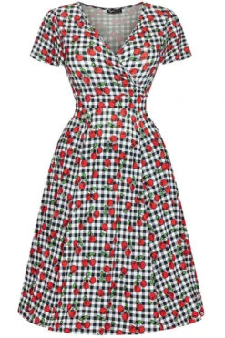 Lady Vintage Lyra Dress In Cherry Gingham
