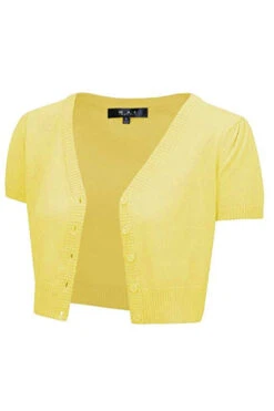 MAK Sweaters Cropped Cardigan With Short Sleeves In Baby Yellow