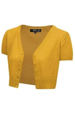 MAK Sweaters Cropped Cardigan With Short Sleeves In Honey Yellow