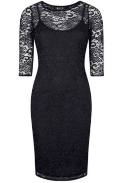 Lady Vintage Beatrice Wiggle Dress In Black Lace Classic