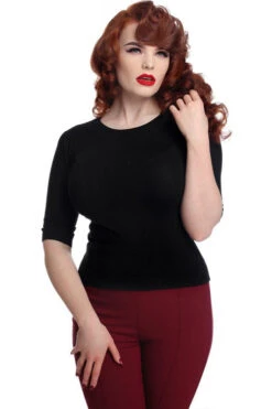 Collectif Chrissie Plain Knit Top In Black