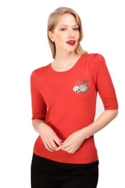 Collectif Chrissie Witches Garden Knit Top In Red