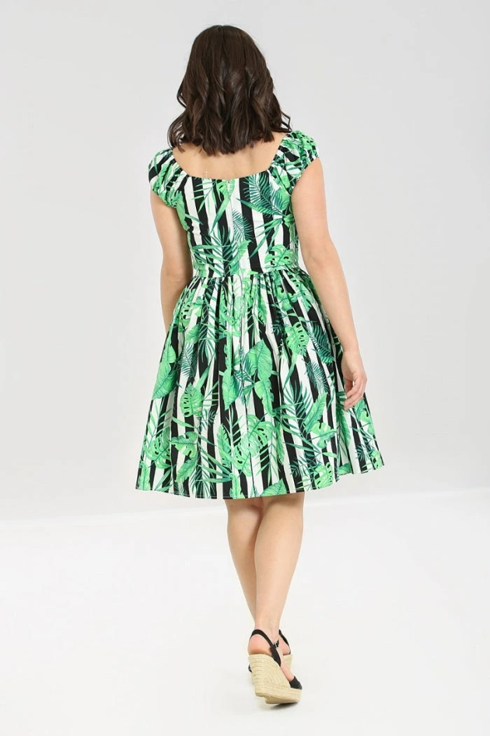 Hell Bunny Solana Mid Dress Striped And Tropical Leaves - Image 9