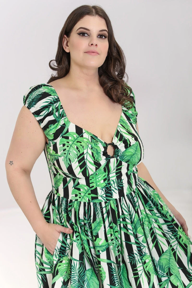 Hell Bunny Solana Mid Dress Striped And Tropical Leaves - Image 4