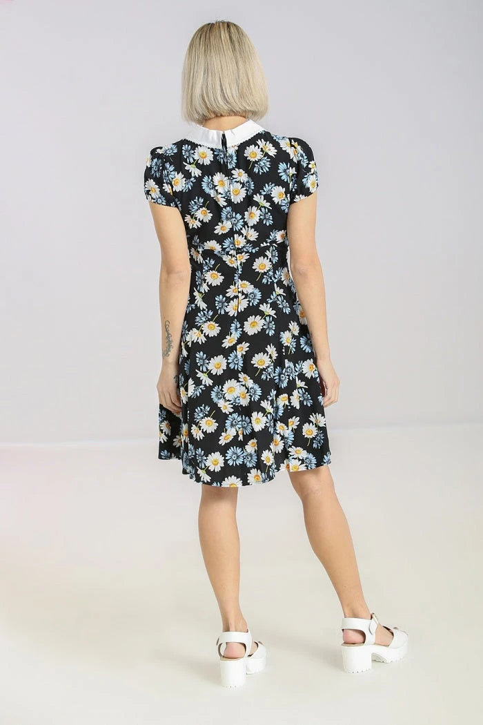 Hell Bunny Daisy Mini Dress Floral Black With Detailed Collar - Image 5