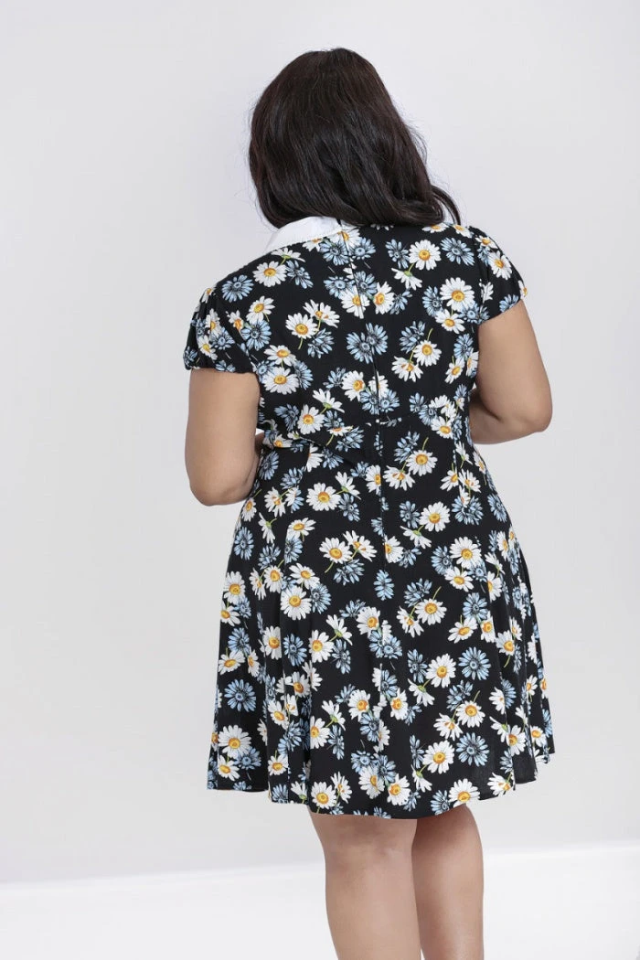 Hell Bunny Daisy Mini Dress Floral Black With Detailed Collar - Image 9