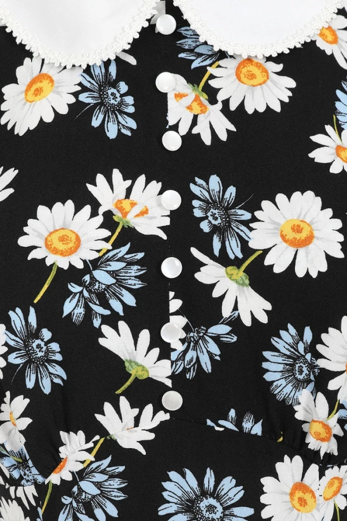 Hell Bunny Daisy Mini Dress Floral Black With Detailed Collar - Image 11