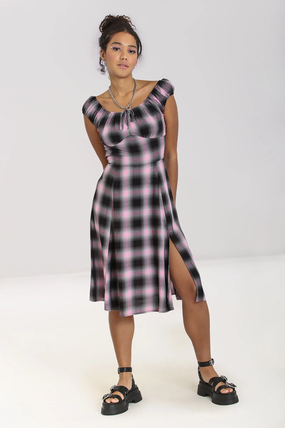 Hell Bunny Hayley Dress Pink Check Tartan Grunge - Image 2