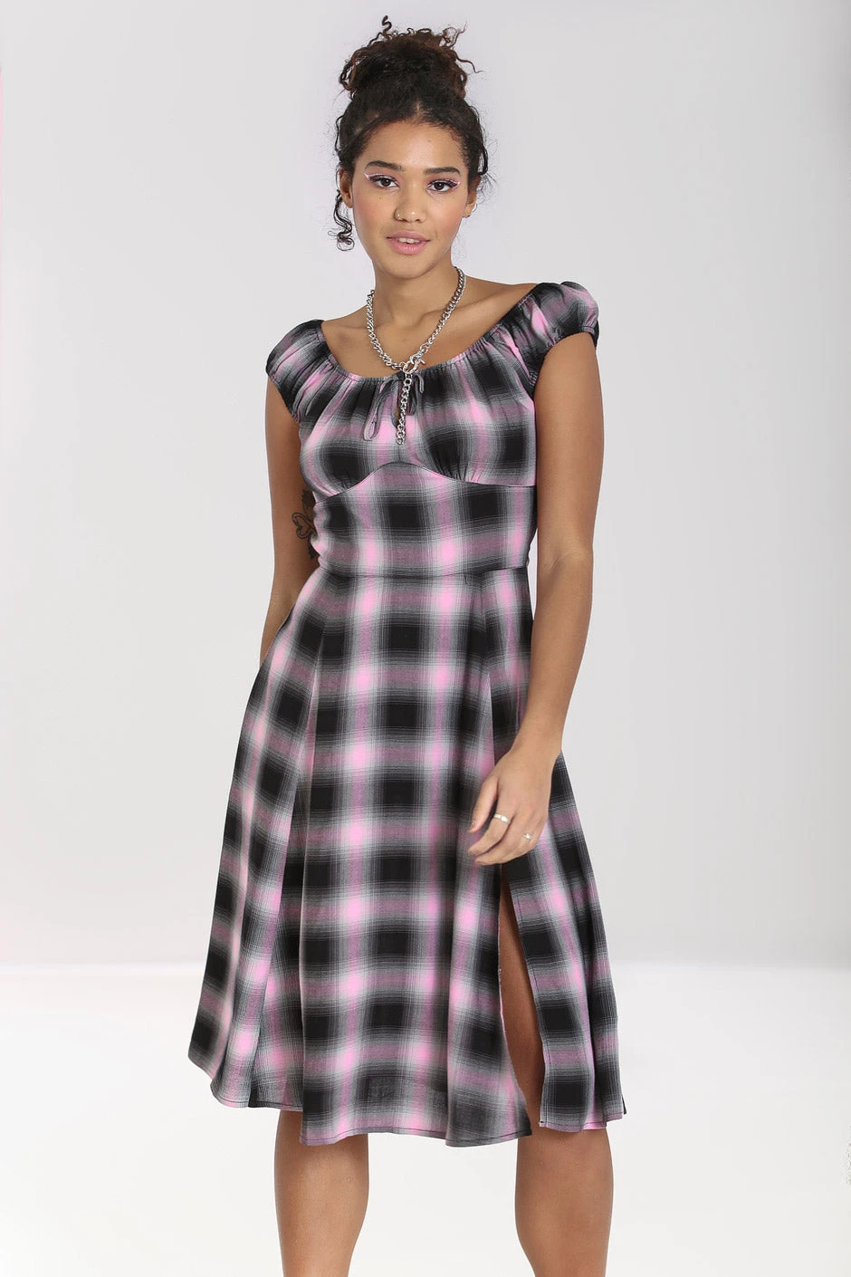 Hell Bunny Hayley Dress Pink Check Tartan Grunge - Image 3