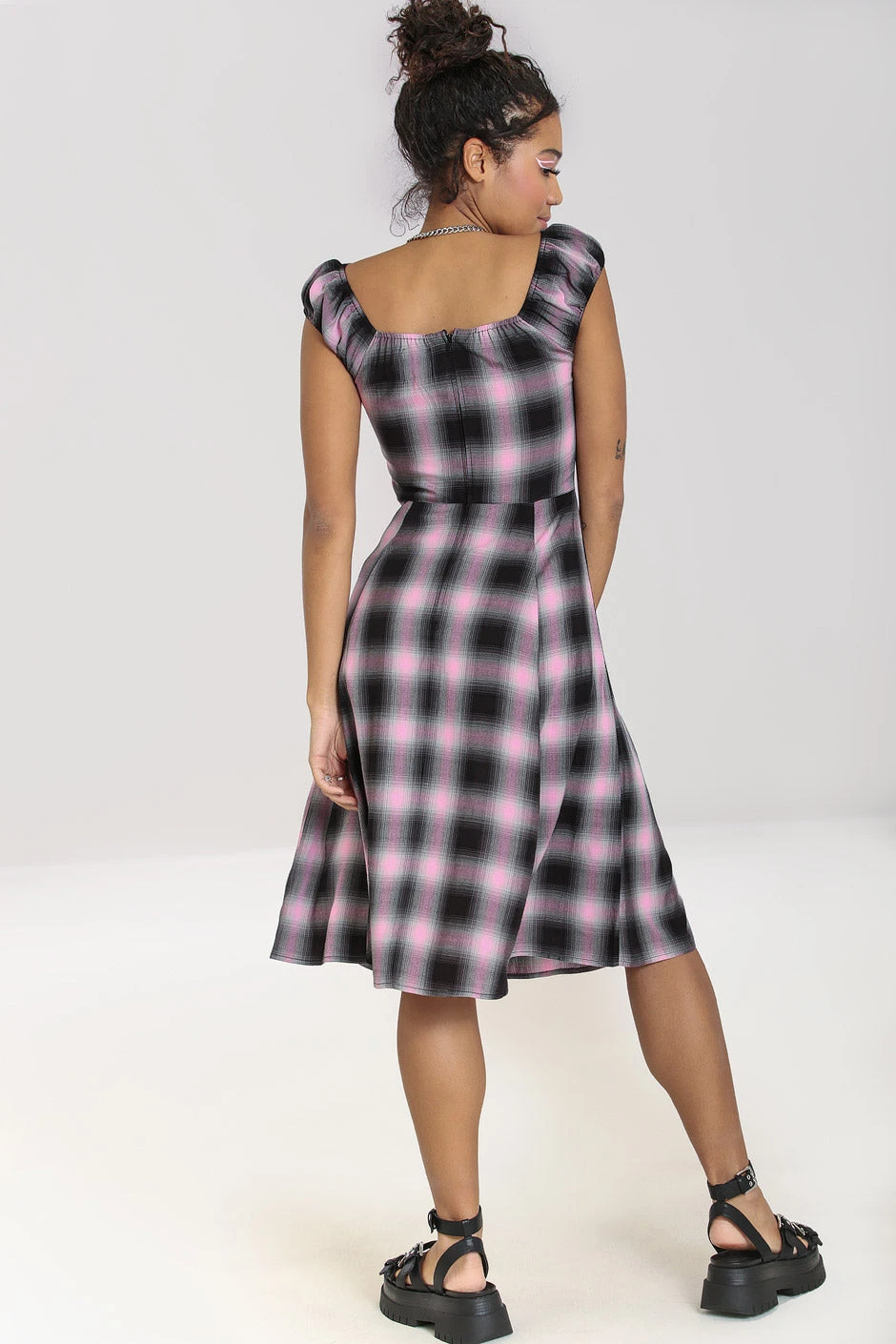 Hell Bunny Hayley Dress Pink Check Tartan Grunge - Image 5