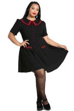 Hell Bunny Emma Mini Dress In Black With Red Embroidered Detail
