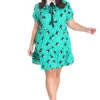 Hell Bunny Love Cats Mini Dress Green Cat Print