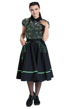 Hell Bunny Miss Muffet 50's Skirt In Black With Green Trims