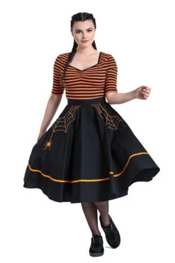 Hell Bunny Miss Muffet 50's Skirt In Black With Orange Trims