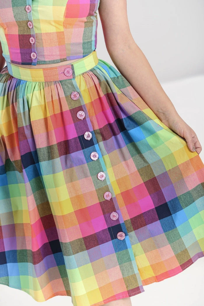 Hell Bunny Lucia 50's Skirt Rainbow Check Tartan - Image 4