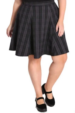 Hell Bunny Gail Skater Mid Skirt Black And Grey Tartan