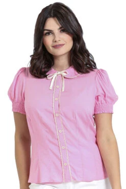 Hell Bunny Calliste Blouse In Pink