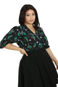 Hell Bunny Good Luck Blouse Black Floral With Statement Collar