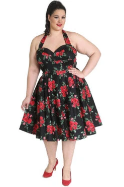 Hell Bunny Cannes 50s Dress In Classic Black And Red Floral Print