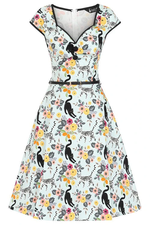 Lady Vintage Isabella Dress In Cute Kitty Sky