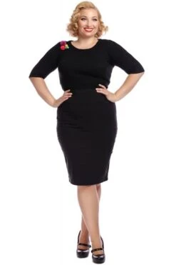 Collectif Polly Bengaline Pencil Skirt In Black