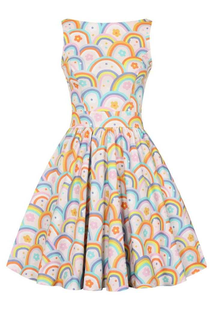 Lady Vintage Tea Dress In Dreamy Rainbows Print - Image 3